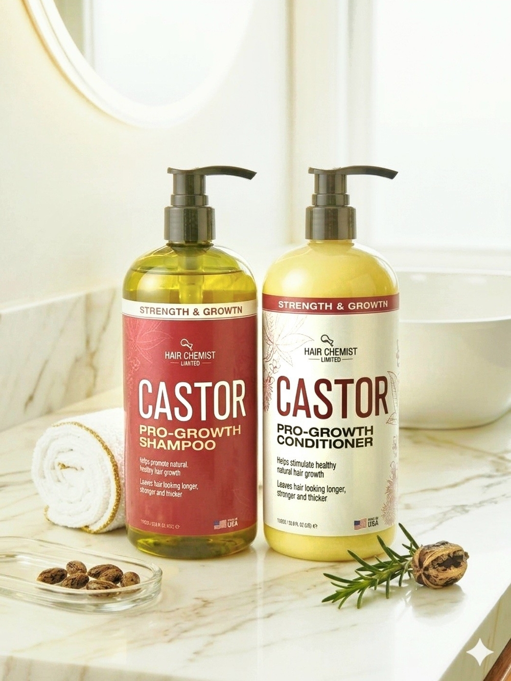 Hair Chemist Castor Pro-Growth Shampoo & Conditioner Set Bundle 33.8oz Duo